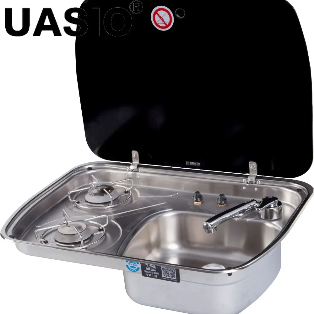 

RV GAS STOVE Stainless steel black glass kitchen sink integrated gas cooktop for RV parts and accessories