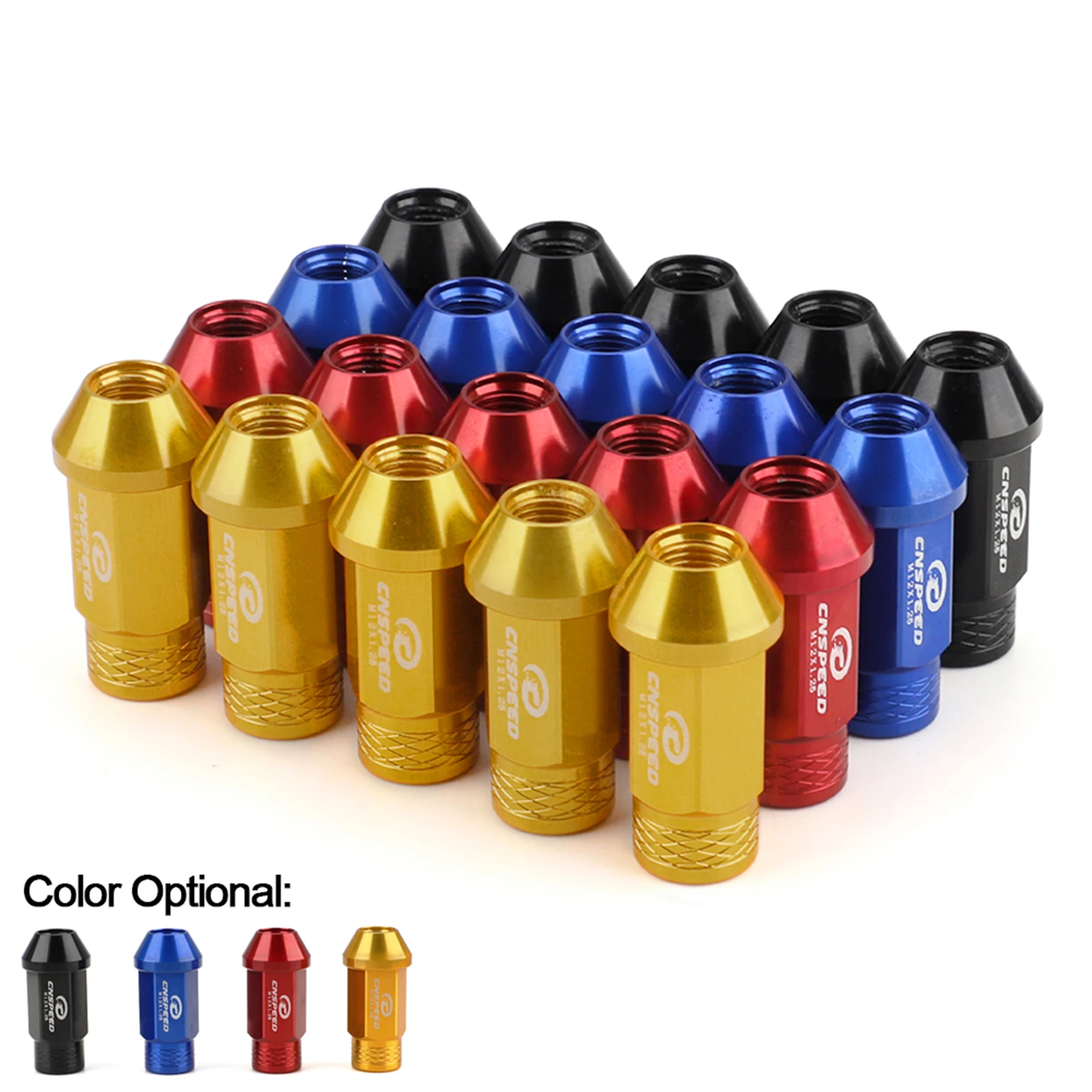 20pcs M12*1.25 Nut 7075-T6 Aluminum Cone Seat 19 HEX Wheel Lug Nuts Effective Length 50mm Car Modification Closed-End