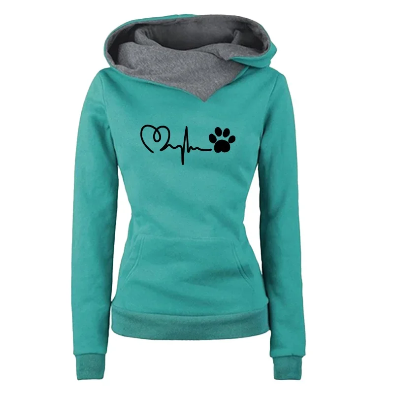 Sudaderas con capucha versátiles de moda de calidad estampada Otoño Invierno deportes sudaderas de mujer jerseys de doble cuello ropa diaria al aire libre