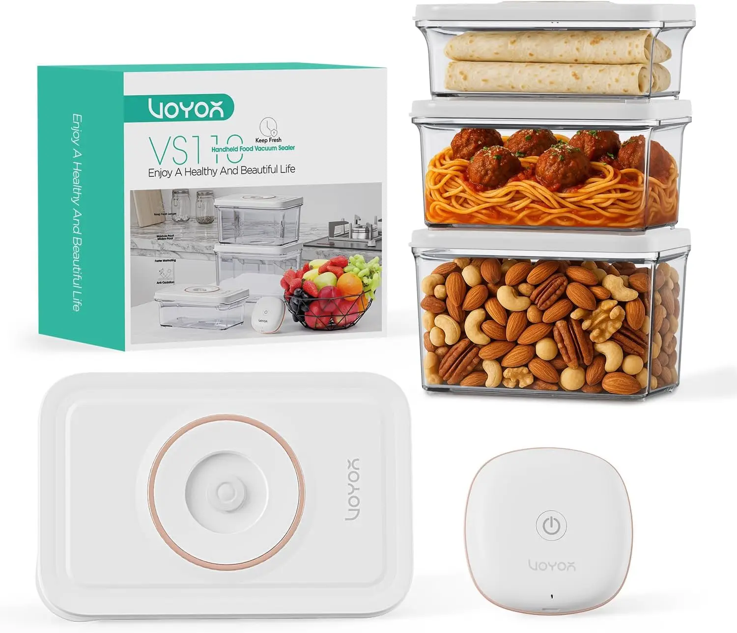 

Portable Handheld Vacuum Sealer for Food with 3 Containers, Rechargeable & Cordless, Automatic Food Preservation Pump