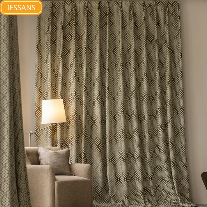 Weaving Texture Green Jacquard Thickened Soundproof and Blackout Curtains for Customized Living Room and Bedroom Partition