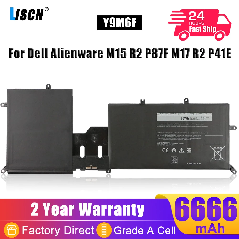 

LISCN Y9M6F 08K84Y Laptop Battery For Dell Alienware M15 R2 P87F M17 R2 P41E Series C7XD9 R4958W P41E001 P87F001 11.4V 76Wh