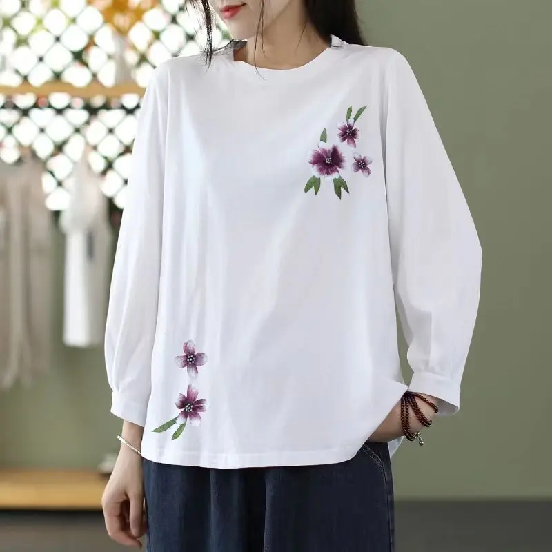 Nine-point Sleeve T-shirt for Women Korean Style Solid Color Loose Large Size Slim Mid-sleeved