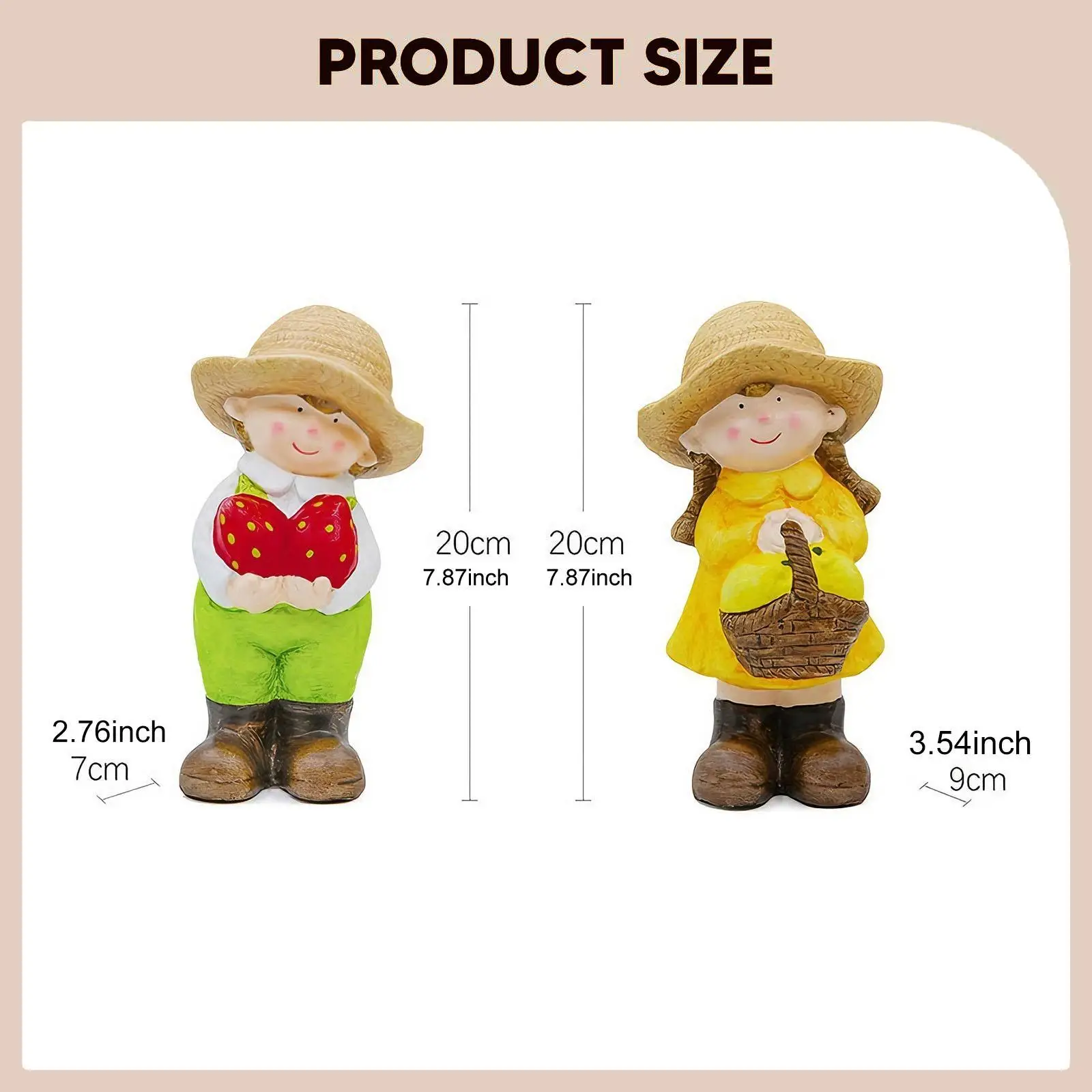 2x Boy Girl Garden Statues Decorative Figurines Cute Tabletop Ornaments for Desk Indoor Outdoor Living Room Home Decoration