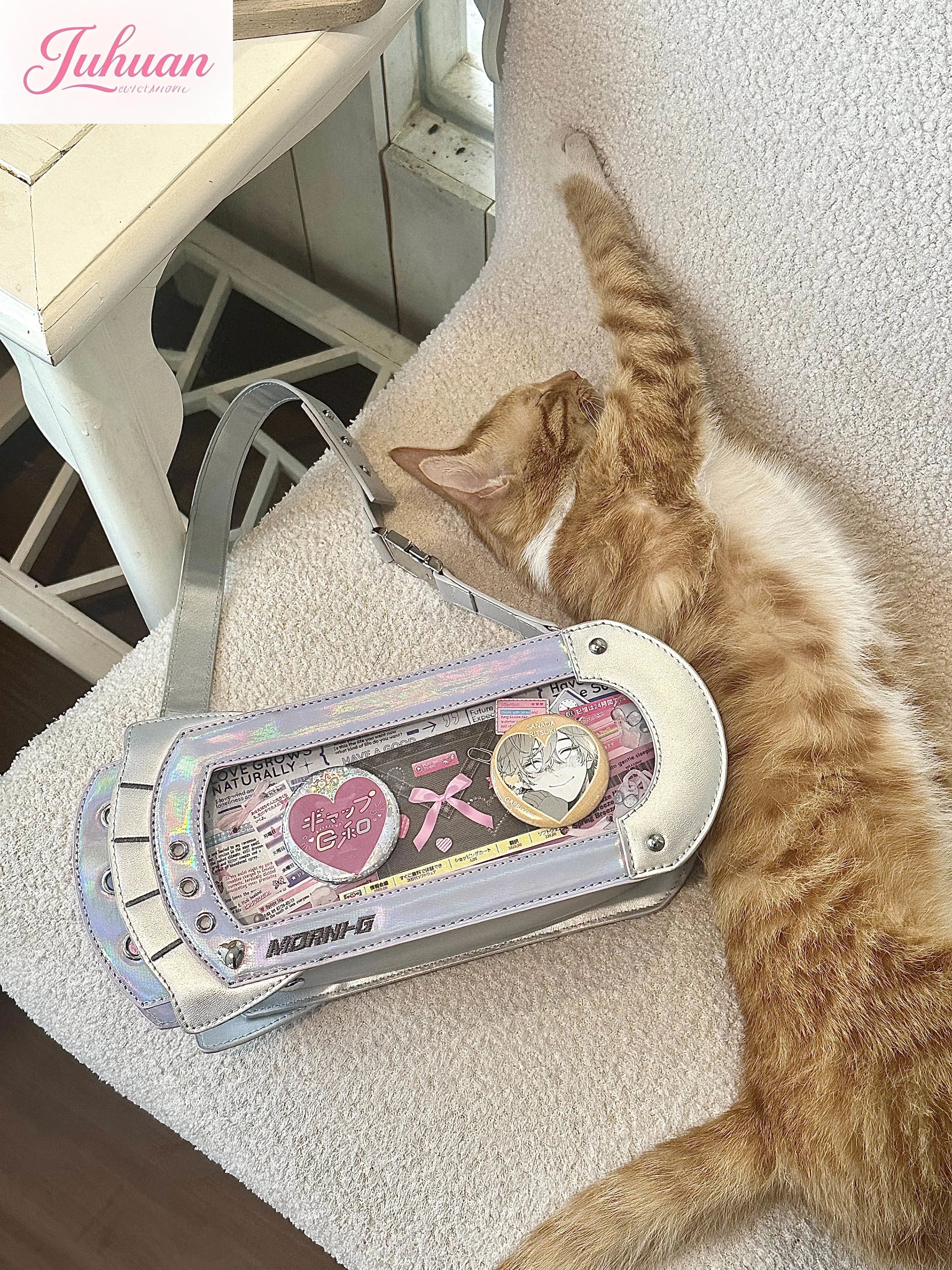 Original Cute Snack Amount Laser Heart Ship Pain One-shoulder Crossbody Bag Punk Motorcycle Double-sided Lta Bag Handbag Women