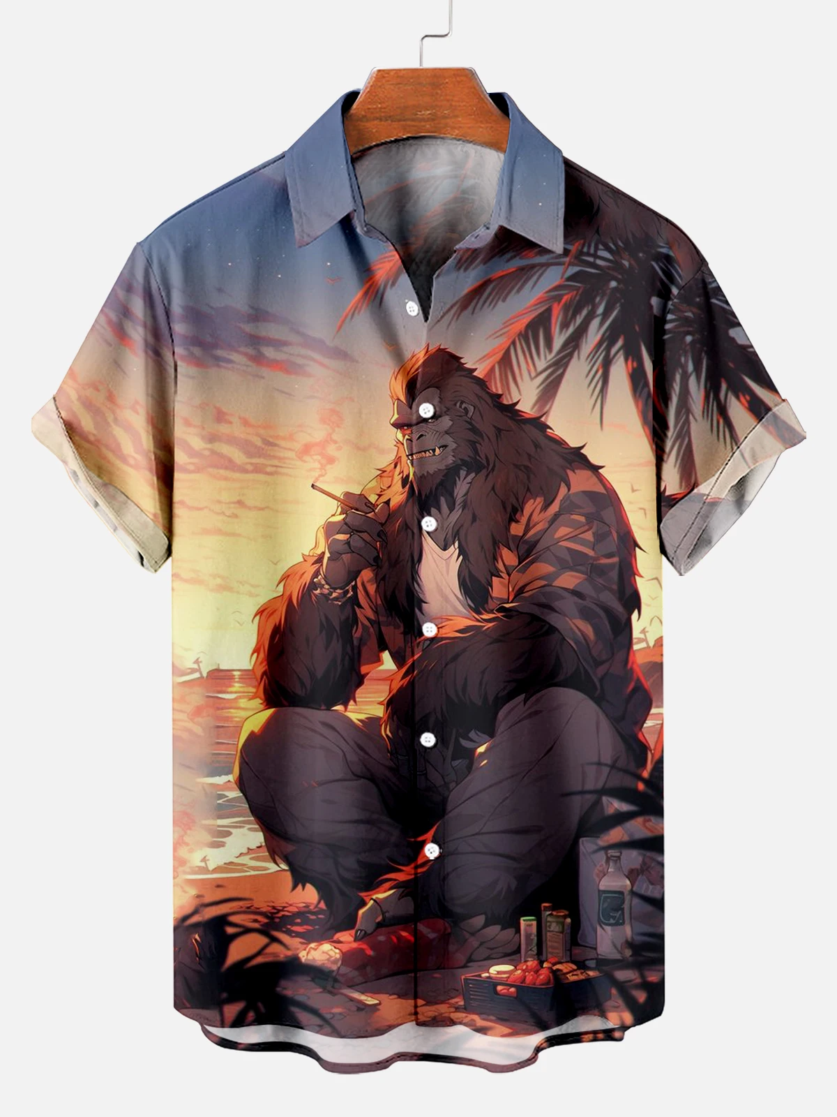 Vintage Gorilla Monster Men\'s Hawaiian shirts 3D Print Men\'s Summer Loose Beach Oversize Short-sleeved Top Men\'s Shirts For boy