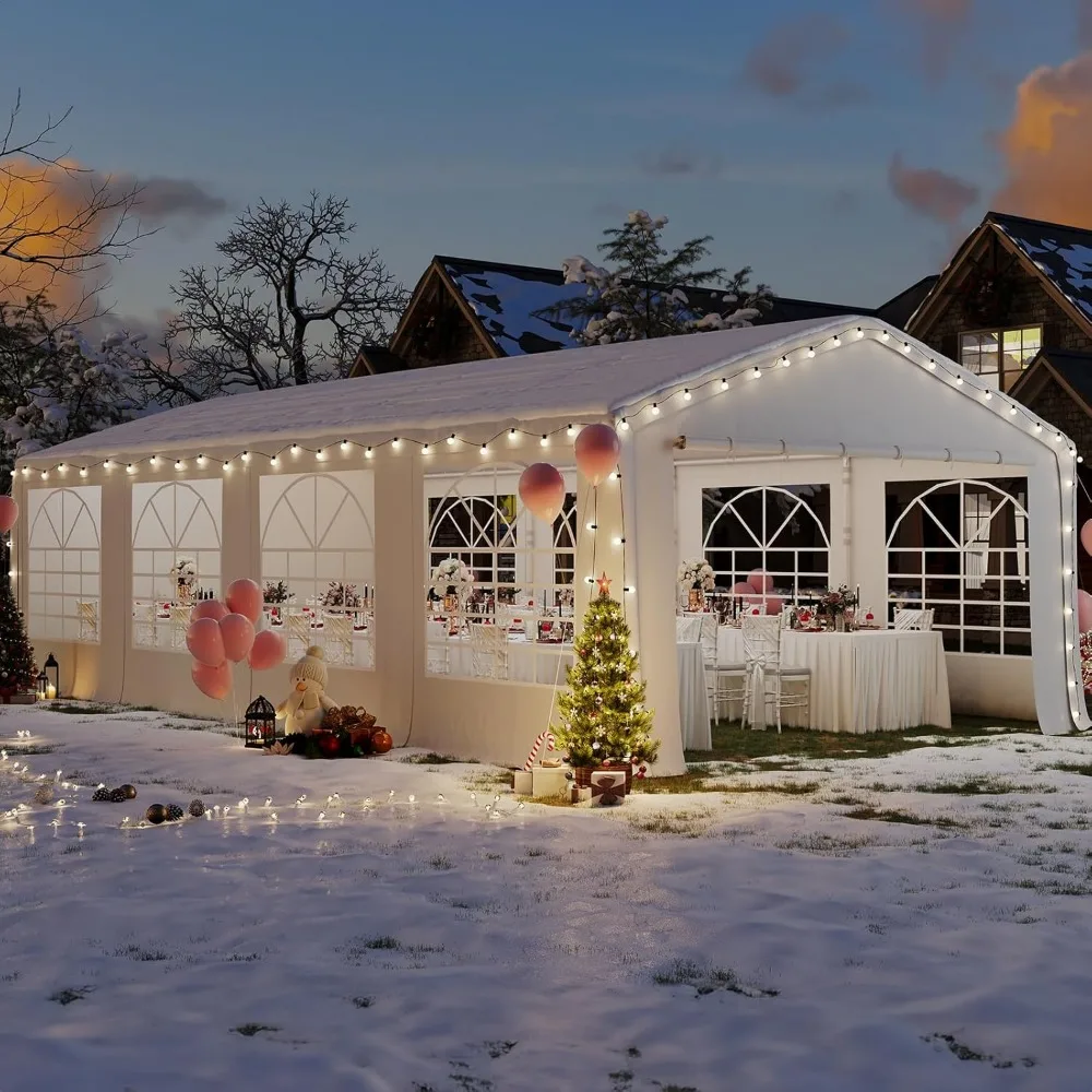 13x26ft Party Tent Heavy Duty Outdoor Gazebo White Party Wedding Tent Canopy Shelter Carport with Carry Bags