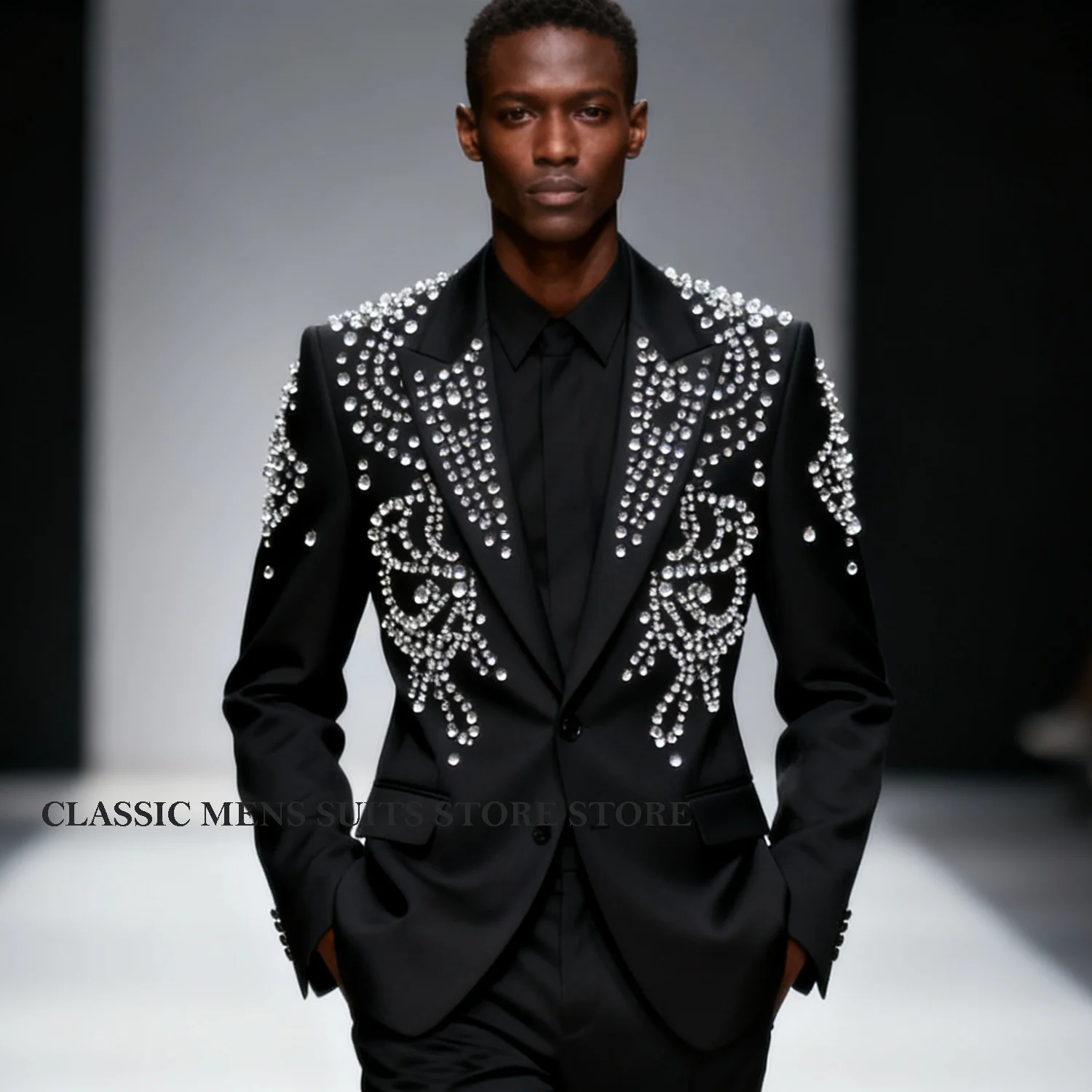 

Customized African Rhinestones Crystals Men Suits Wedding Tuxedos Slim Fit Formal Ropa hombre 2 Pieces Sets Groom Male Blazers