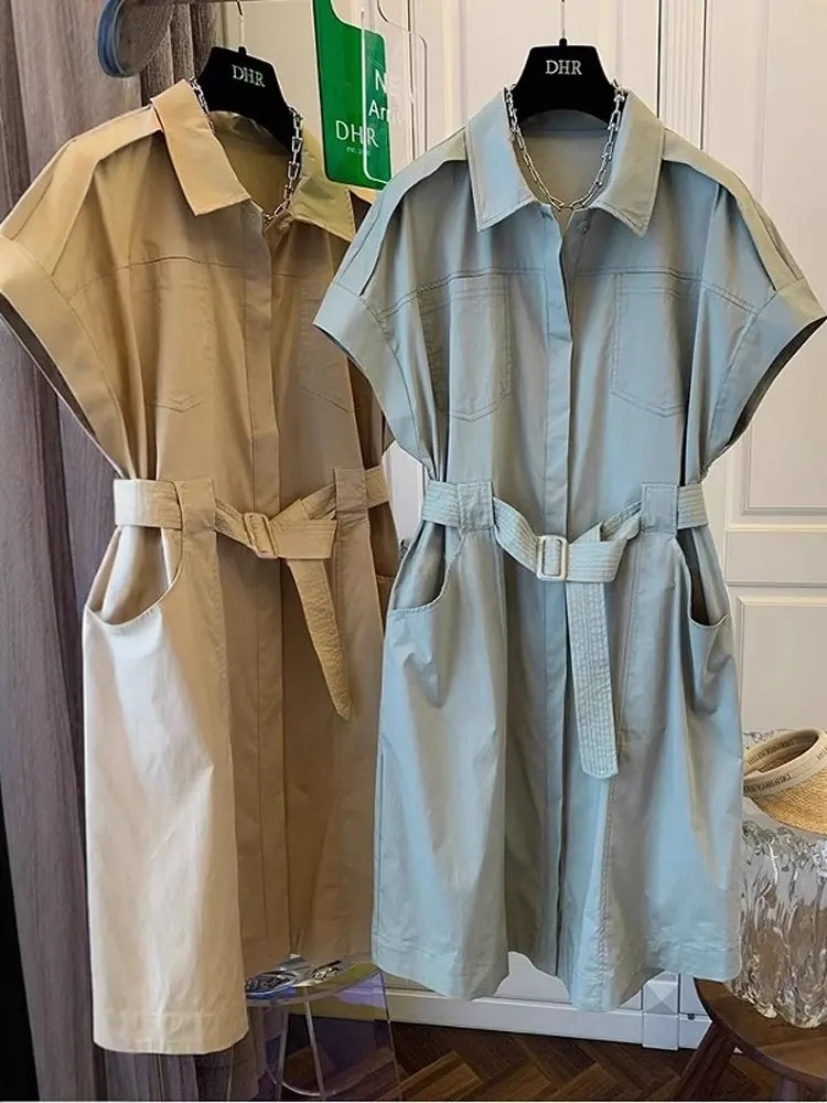 Vestido estilo retro con cinturón de trabajo, diseño de patchwork, talla ande, diseño adeazante, falda de línea A de cint...
