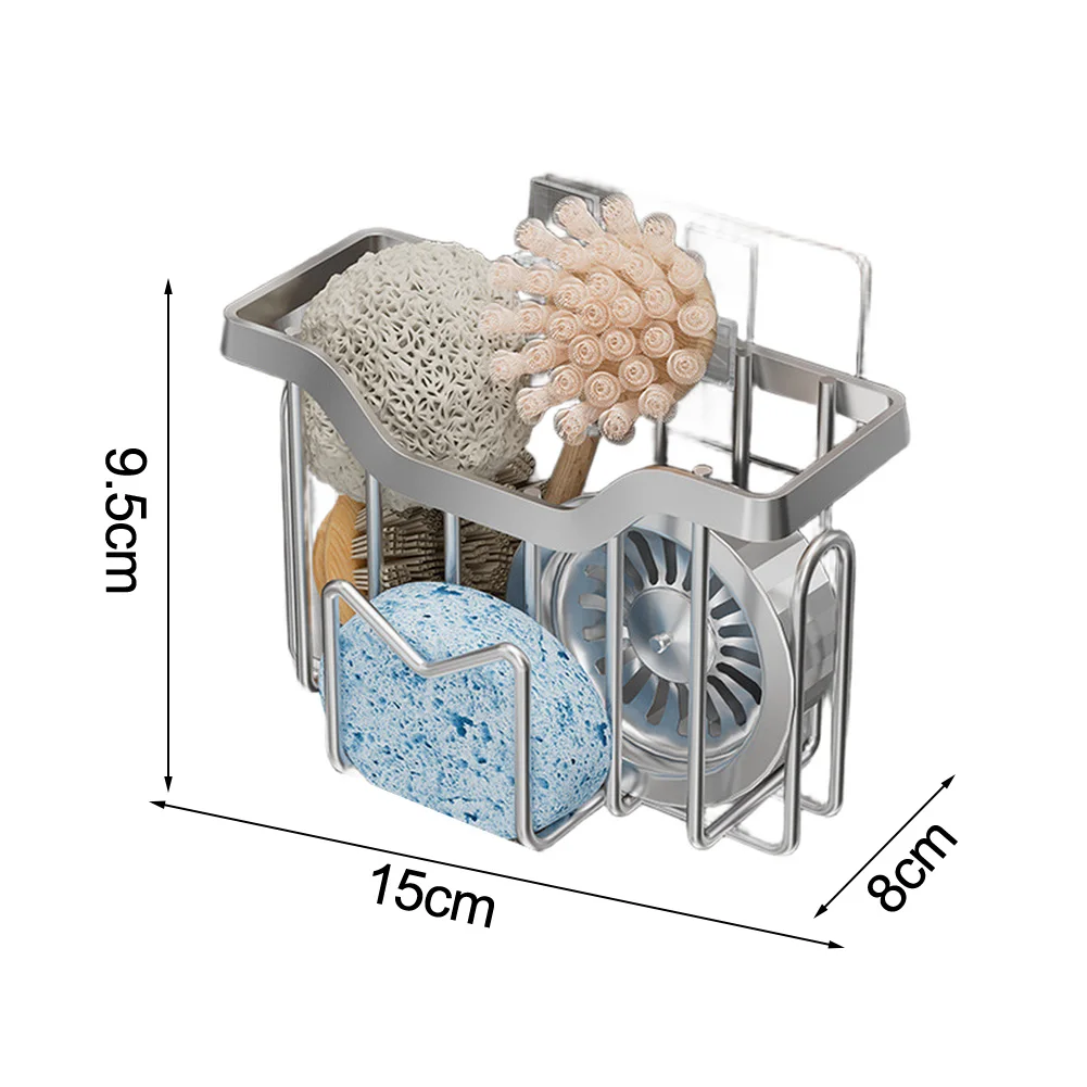 

Wall Mount Kitchen Sink Drainer Rack Stainless Steel Organizer for Sponge Brush Holder with Rust Proof Material