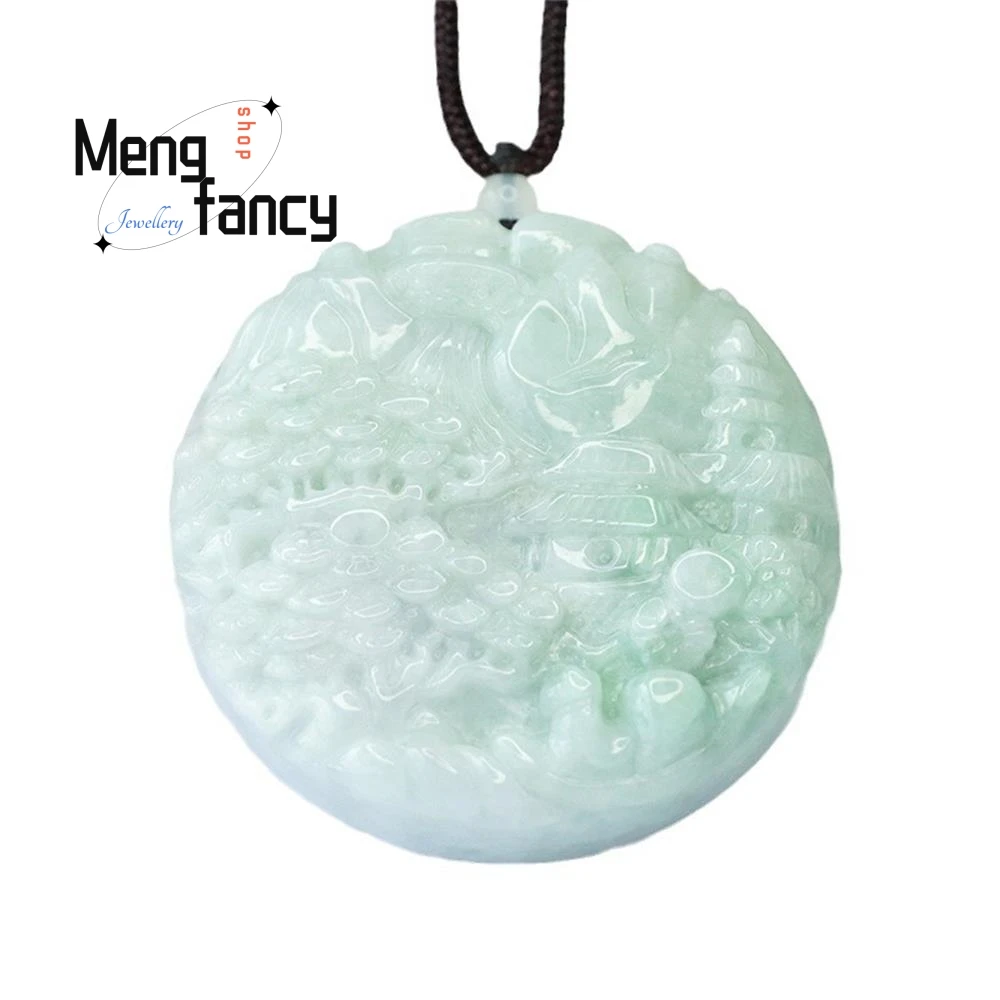 Natural Myanmar A-goods Jadeite Landscape With Double-sided Carving Pendant Exquisite Elegant Simple High-grade Fashion Jewelry