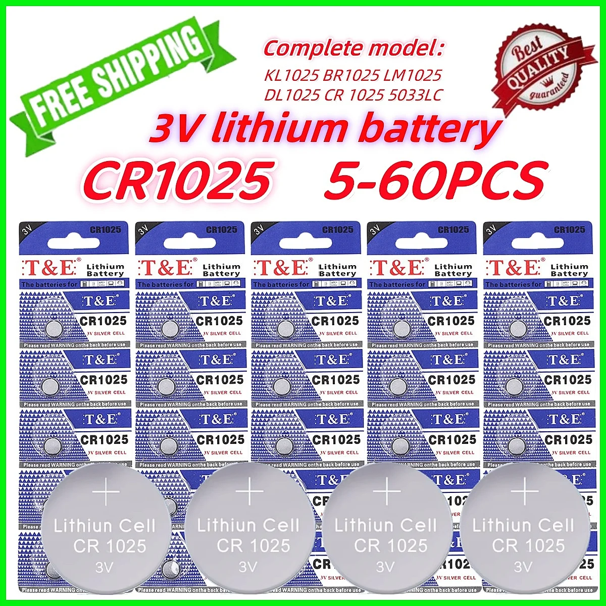 5PCS-60PCS CR1025 3V Lithium Battery KL1025 BR1025 LM1025 DL1025 CR 1025 5033LC Button Coin Cell Watch Batteries for Toys Remote