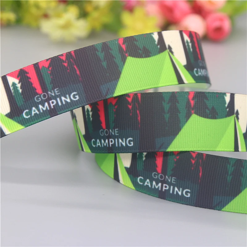 DHK 50yards Camp Life Outdoor Printed Grosgrain Ribbon Accessories Material Headwear Decoration DIY Sewing Craft S2211