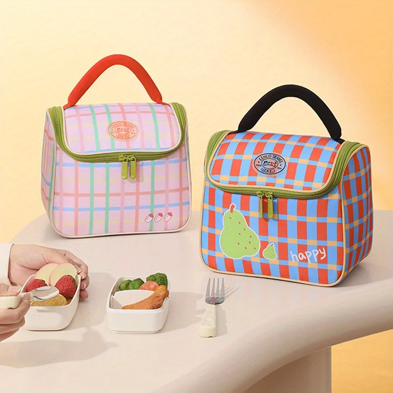 

Клетчатая сумка для обеда, милая термосумка для еды, изолированная коробка для бенто, многоразовая водонепроницаемая сумка для обеда для офиса, пикника, походов, пляжа