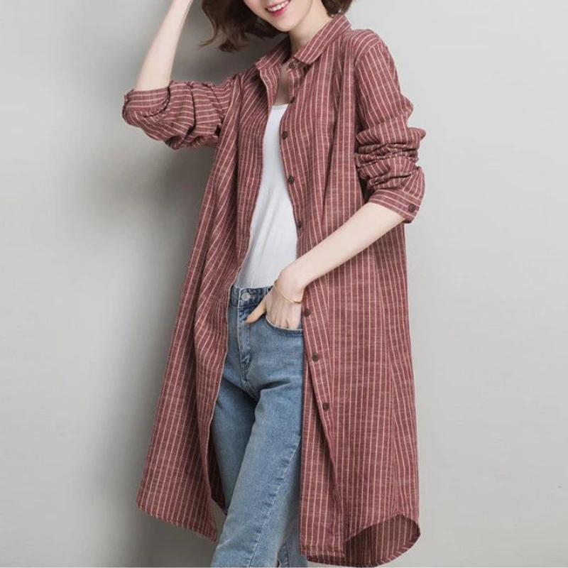 

2024 Spring and Autumn New Striped Shirt Women's Outwear Loose Korean Casual Fashion All Cotton Long Sleeved Shirt Jacket