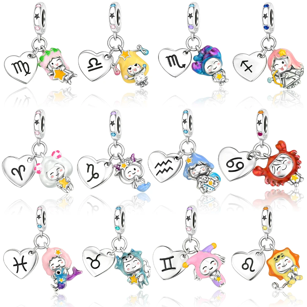 

Charms 925 Silver Blue Pendant LeoVirgo Twelve Constellations Original Beads Fit Bracelet Women Accessory Fine Gift Diy Jewelry