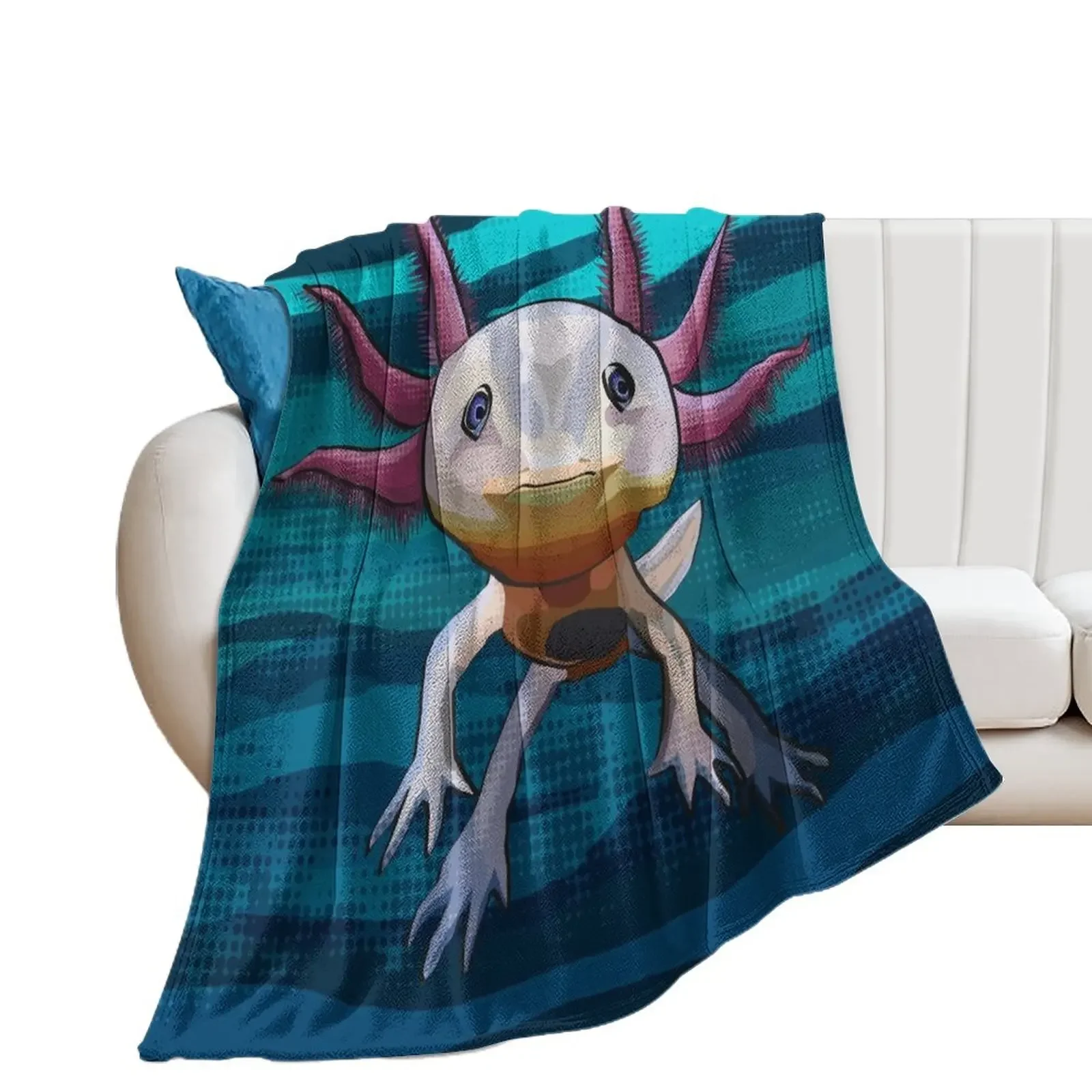 Axolotl with water background Throw Blanket Cute Plaid Soft Plaid Blankets