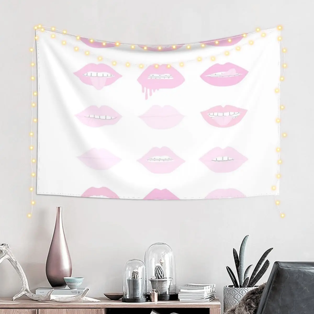 pink and blush lipstick lips Tapestry Decorations For Room Room Aesthetic Bedroom Decor Aesthetic Tapestry