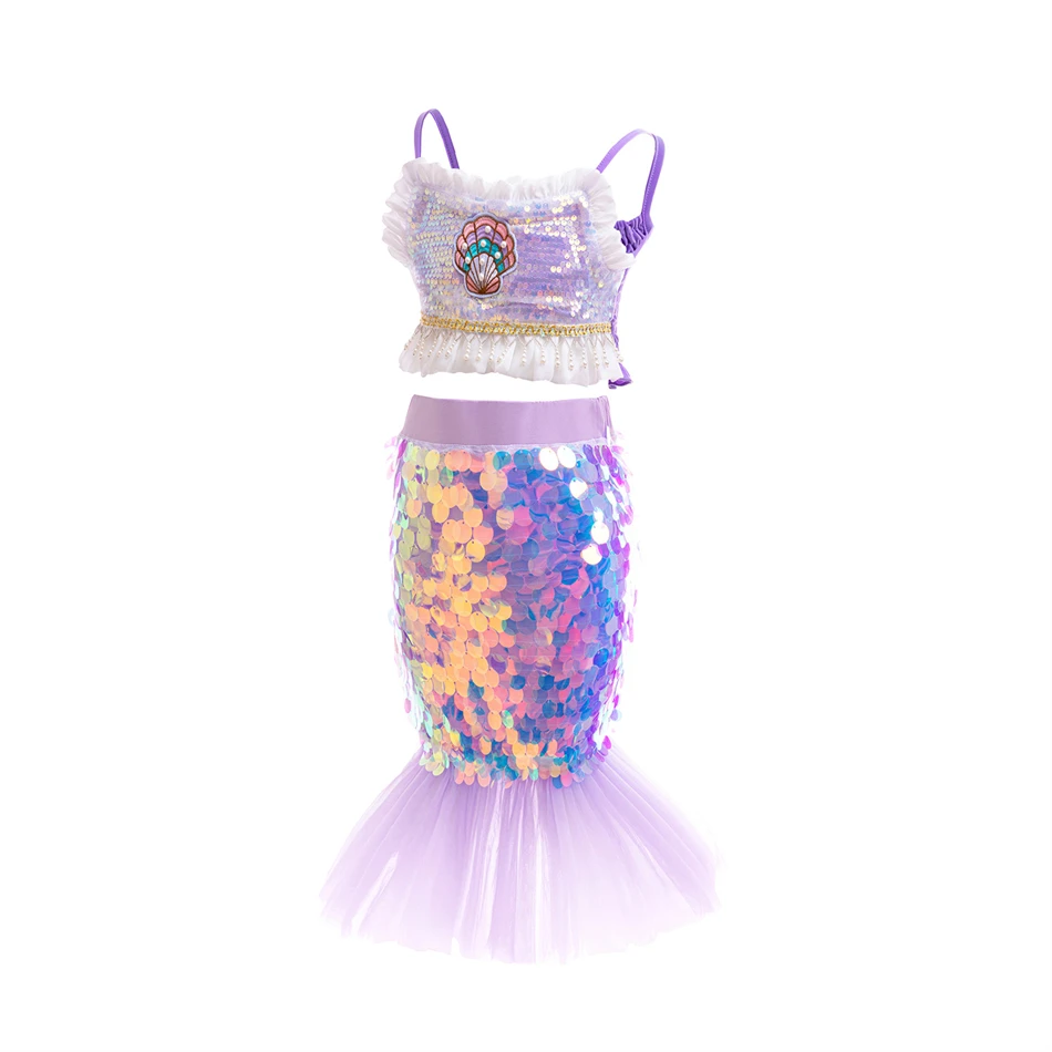 Girls luxury Princess Dress 2 Piece Set Sequin Cami Top with Fish Tail Skirt Kids Princess Outfit for Halloween Birthday Party