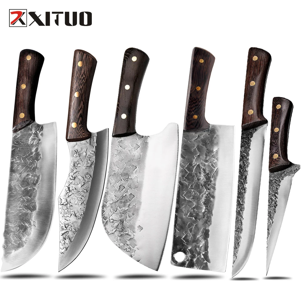 

XITUO Full Tang Handmade Forged Knife High Quality 60HRC 440C Carbon Steel Kitchen Meat Slicing Chopping Bone Chef Butcher Tool