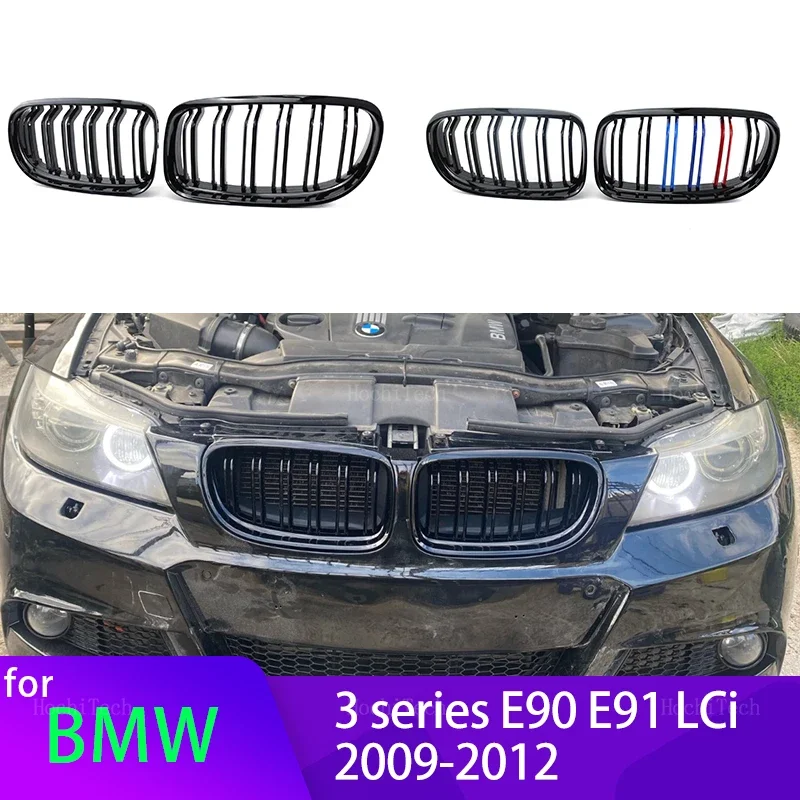 Neuer Look Auto Kühlergrill Grill vorne Niere glänzend 2 Linie Doppel latte für BMW 3er E90 E91 lci Auto Styling