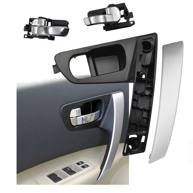 1pc 80945-JE50A 80944-JE50A Front Interior Door Handles Inner Base Parts for Qashqai 2008-2015 Internal Left Right Silver Handle