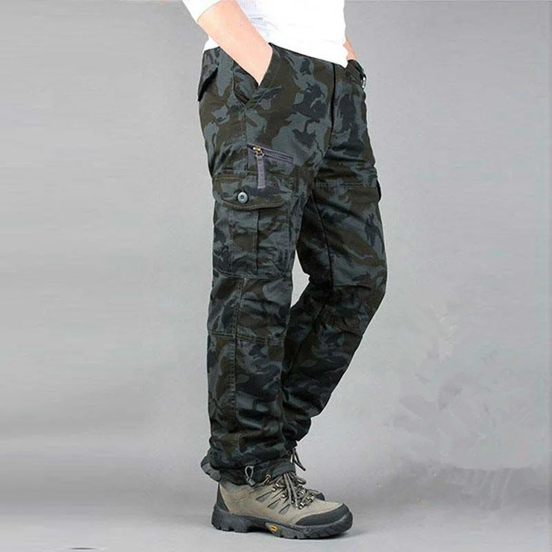 

Outdoor Tactical Hiking Camouflage Cargo Pants Men Cotton Multi Pocket Baggy Straight Army Overalls Camping Climbing Trousers