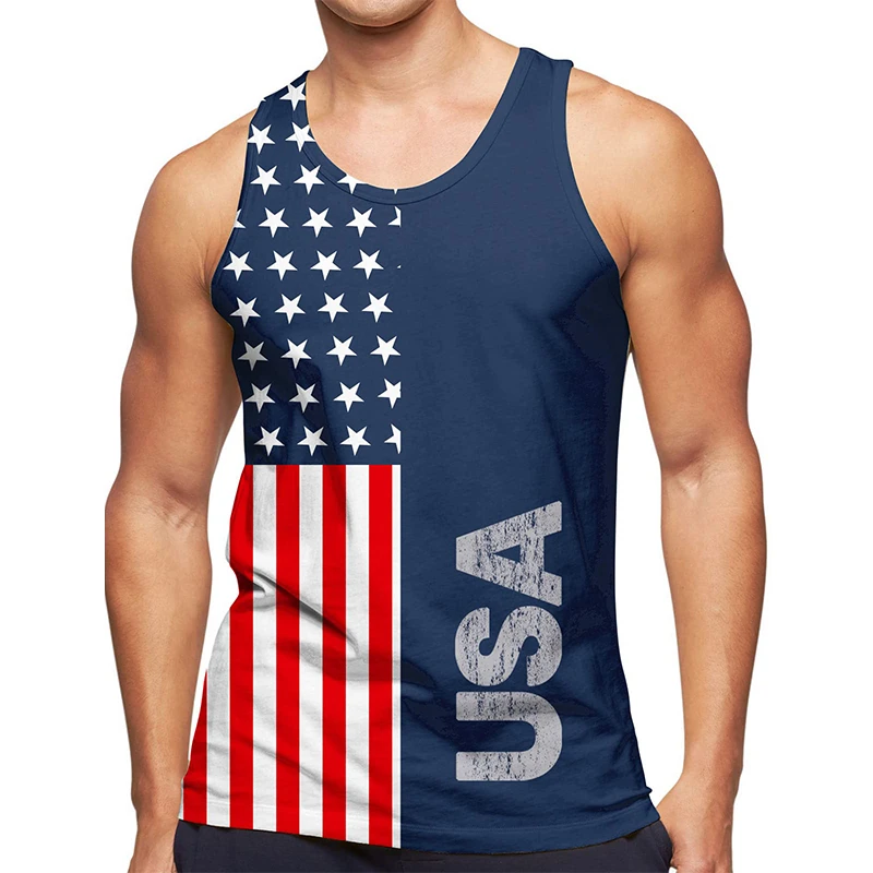 3D US America National Flag Graphic Tank Top Gym Clothing Men Summer Streetwear Basketball Vest Quick Drying Sleeveless y2k Tops