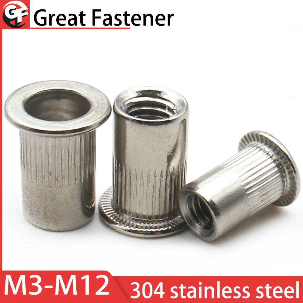 

304 Stainless Steel Flat Head Rivet Nuts M3 M4 M5 M6 M8 M10 M12 Threaded Insert Blind Riveting Nut for Metal Sheet Fastening