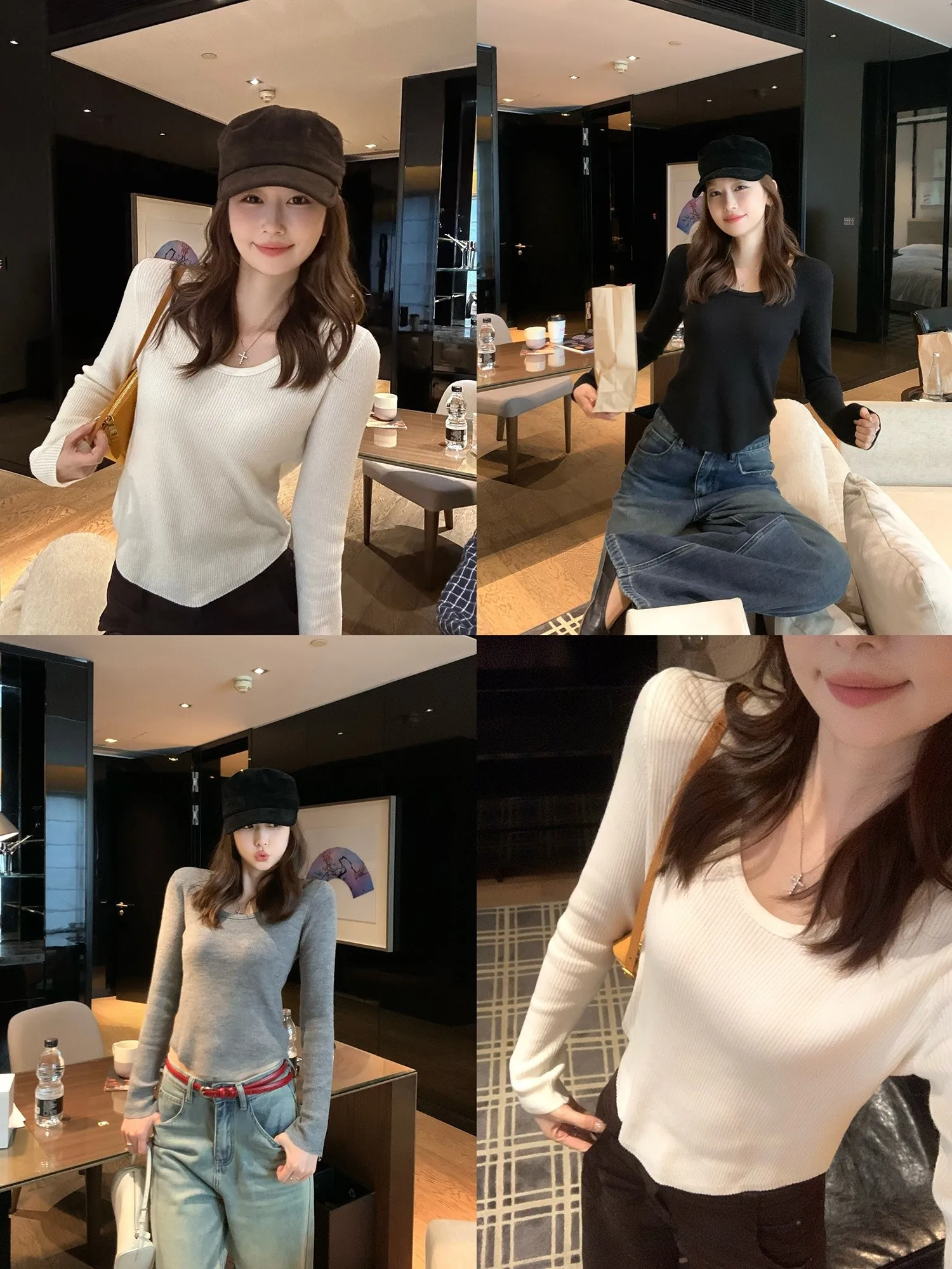 

Women's Slim Fit Long Sve Wool Knitwear Base Layer Top Tee Colors Design Sensation Autumn Winter Casual Sle Inner Wear