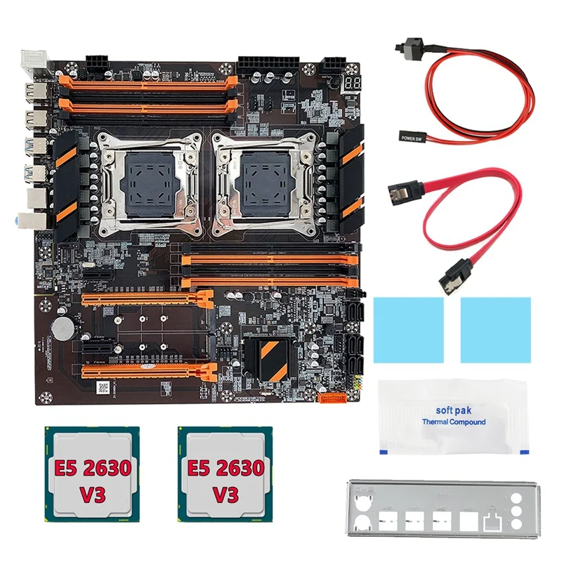 computer motherboard 2xe5 2630 v3 cpu cabo sata defletor graxa termica lga 2011 suporte de slot 8xddr4 x99 01