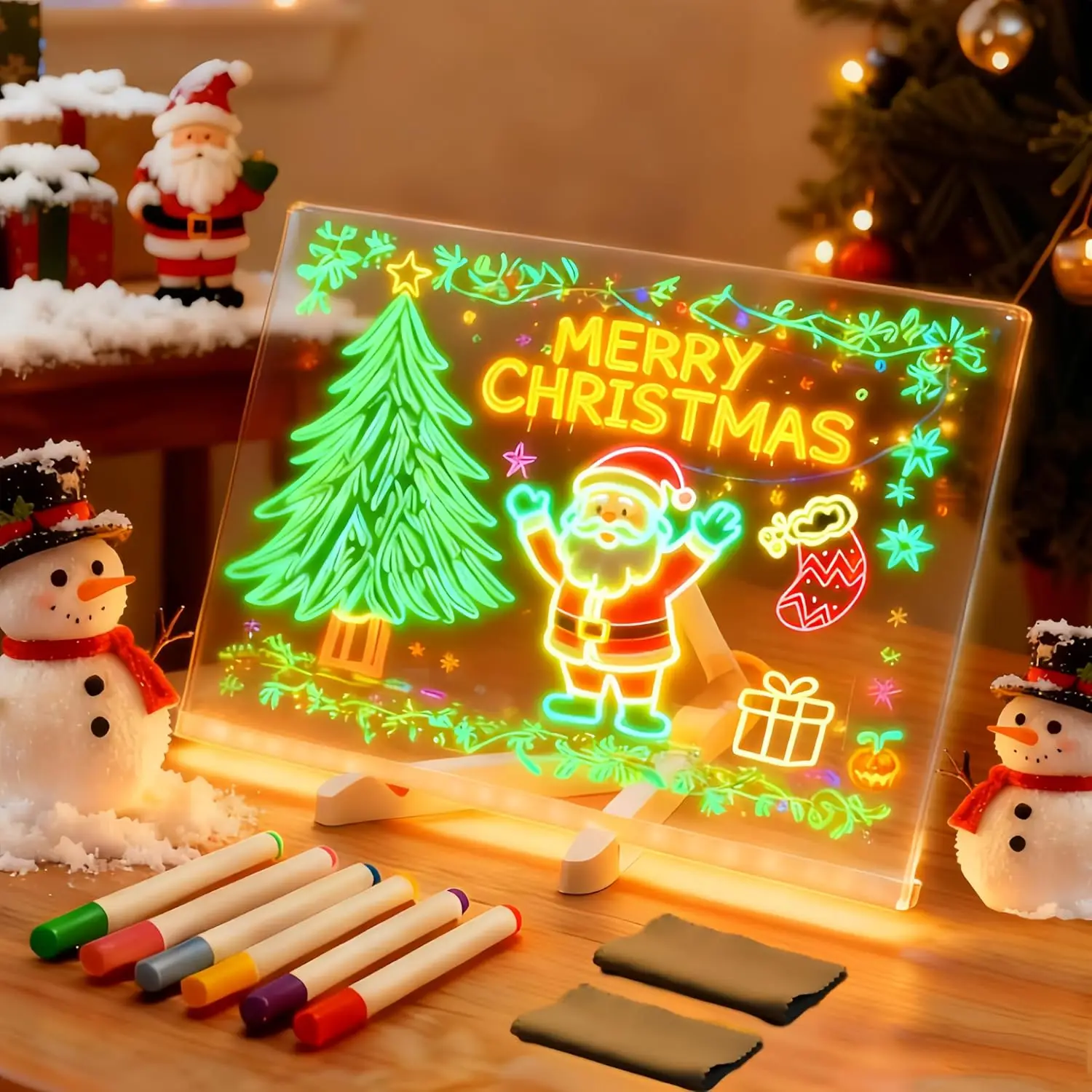 LED Note Board with Colors, Led Drawing Board Clear Drawing Board with Light, Light-Up Acrylic Writing Board Gift for Birthdays