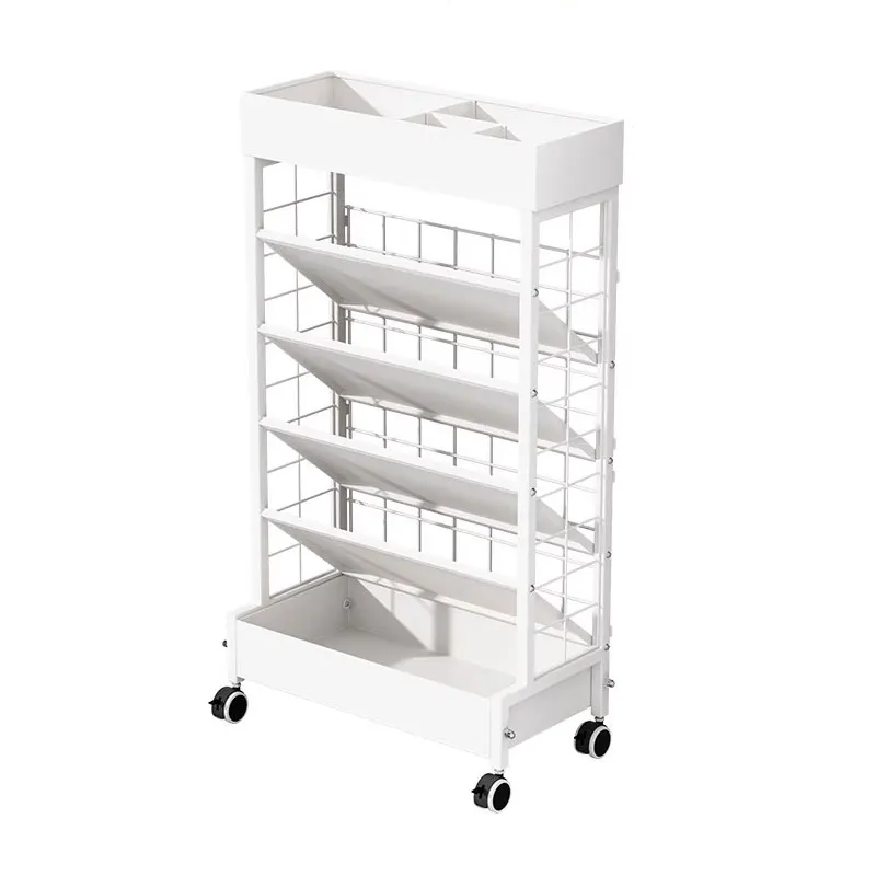 6 طبقات رف كتب تخزين رف الكتب المحمول مع عجلات قابلة للإزالة عربة كتب الطالب للدراسة النوم الفصول الدراسية غرفة المعيشة المدرسة