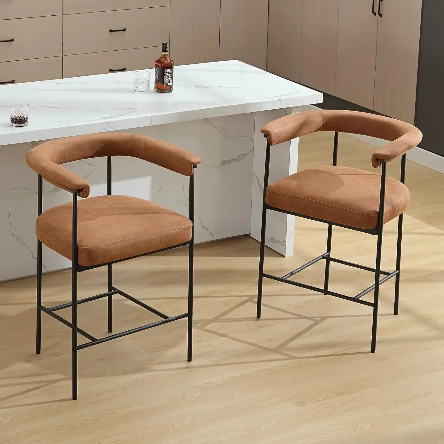 [Limited Time Offer, Clearance!]Modern Faux Leather Bar Stools Set of 2, 26 Inches Counter Stools with Back PU Upholstered Barre