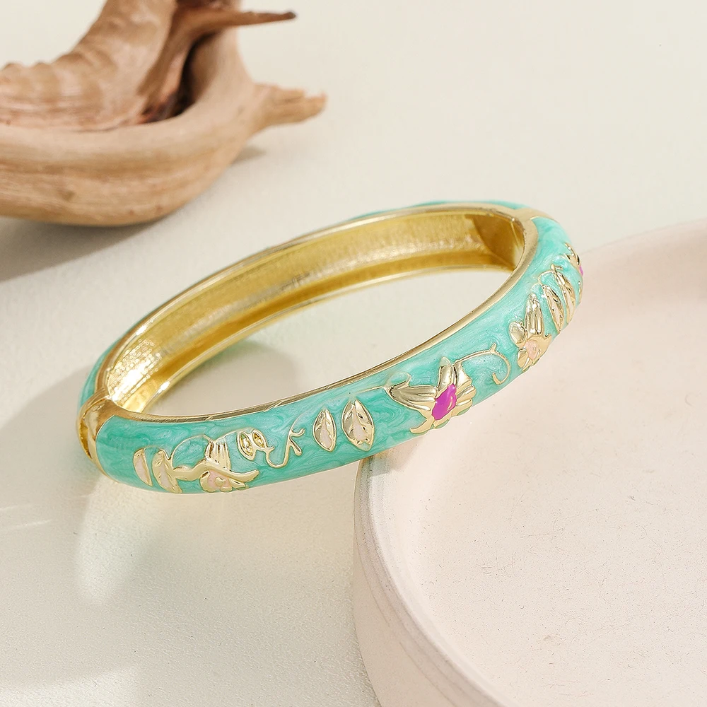 Fashion new style gold plated flower pattern enamel cloisonne bracelet bangle jewelry gift item for girls women