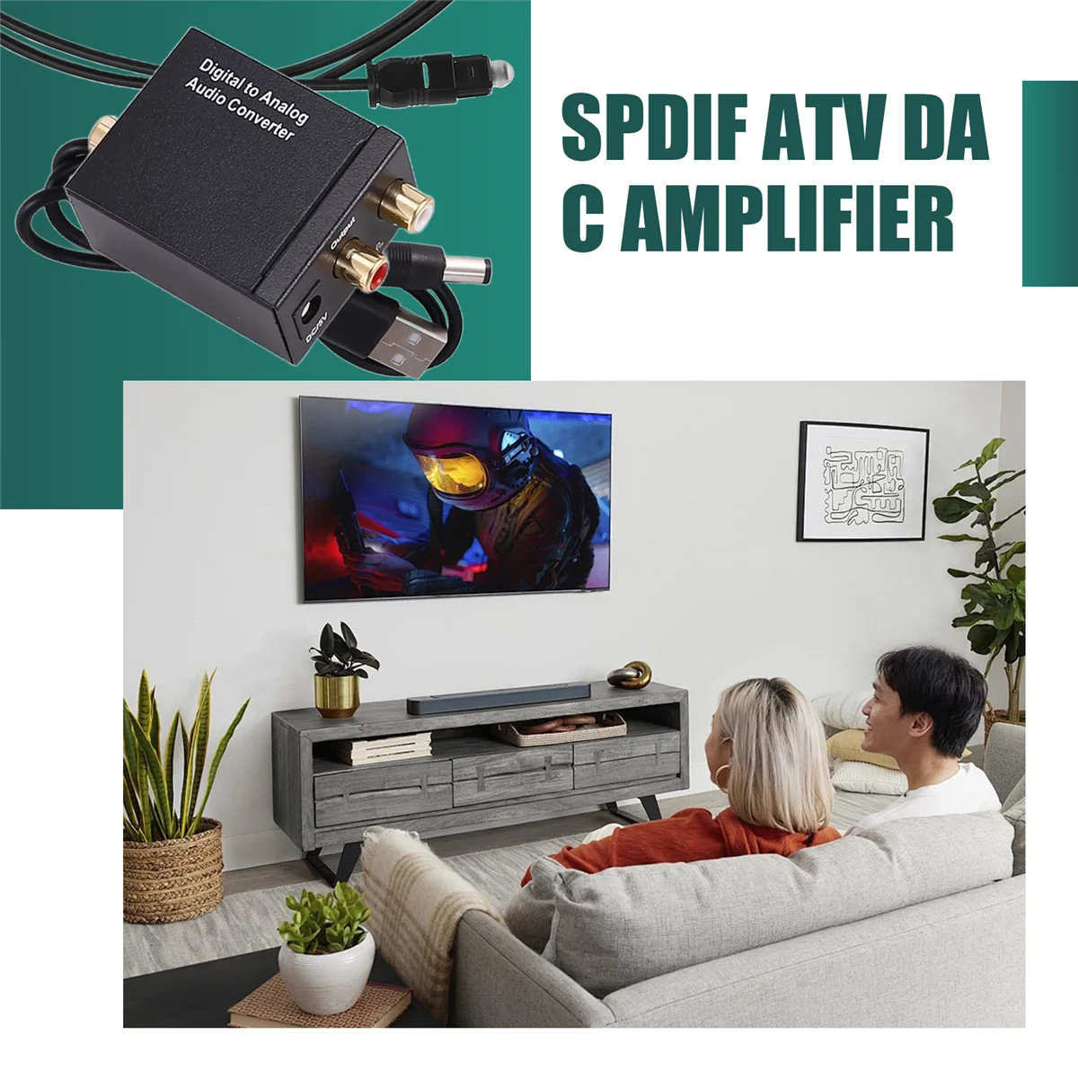 Digital to Analog Audio Converter Optical Fiber Toslink Coaxial Signal to RCA R/L Audio Decoder SPDIF ATV DAC Amplifier