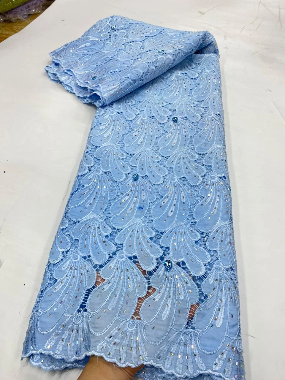 

French Mesh Stones Cotton Lace Fabric African Tulle Chiffon Lace Fabric 5 Yards for Nigeria Bridal Wedding Party Dresses G128-1