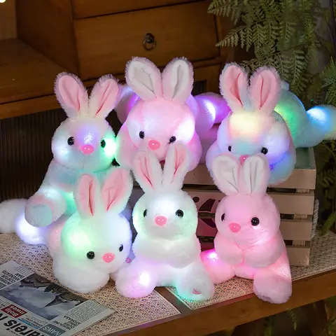 Cute Glowing Bunny Plush Toy Stuffed White Rabbit Doll Soft Sleep Aid for Kids Baby Plush Nightlight Comforting Toy for Sleeping