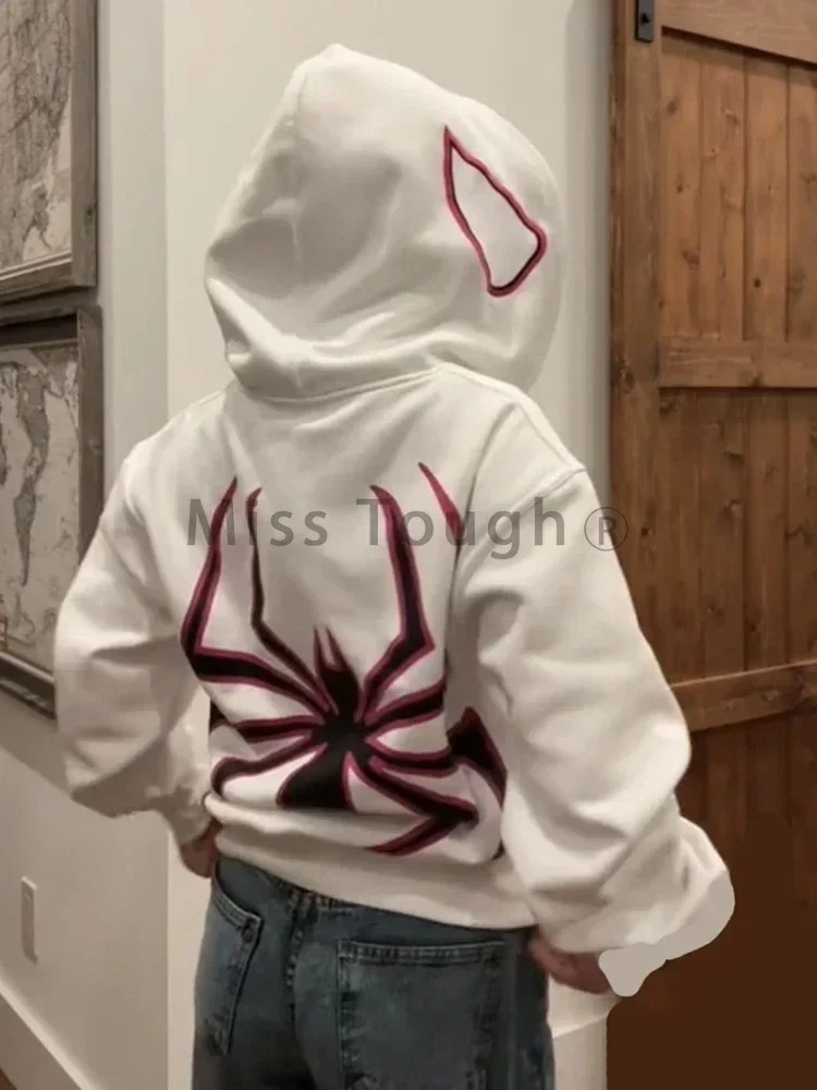 Y2k Spider Print Hoodies Frauen Männer Hip Hop Reiß verschluss Langarm Jacke Mäntel Herbst Winter Harajuku lässig lose Kapuze Sweatshirt