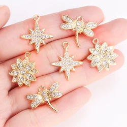 10Pcs Delicate Gold Color Zircon Flower Dragonfly Star Charms Pendants High Quality Diy Necklace Earrings Jewelry Accessories