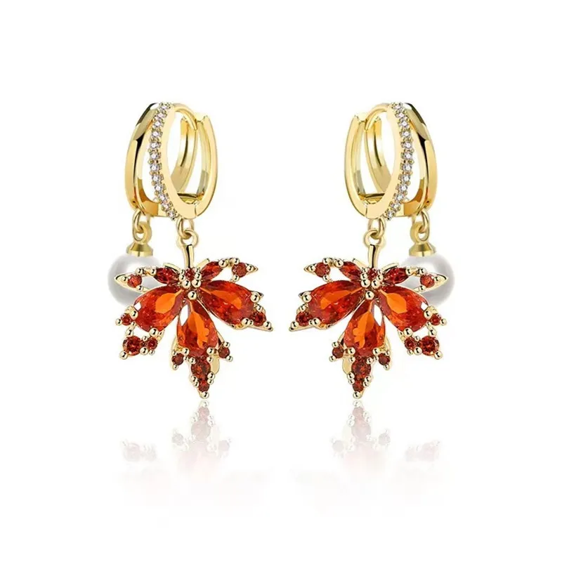 Exquisite rote Strass Zirkon Ahornblatt Ohrstecker für Frauen Vintage Persönlichkeit Kristall Ohrring Herbst Winter Charm Schmuck – Detail 13