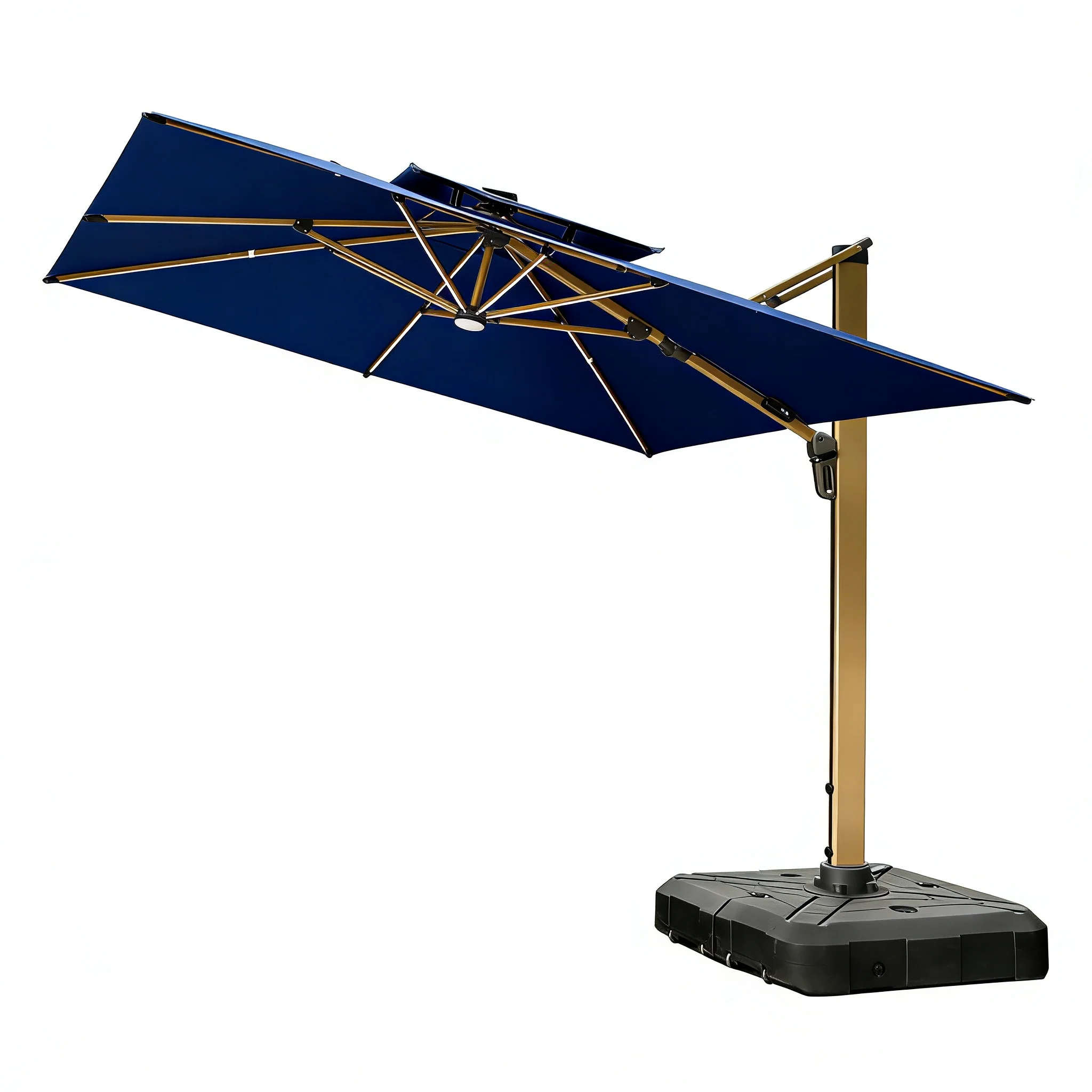 Square Hotel Grade LED Cantilever Parasol 360 Degree Rotatable Waterproof Outdoor Patio Umbrella Wholesale For Hotel Cafe Garden