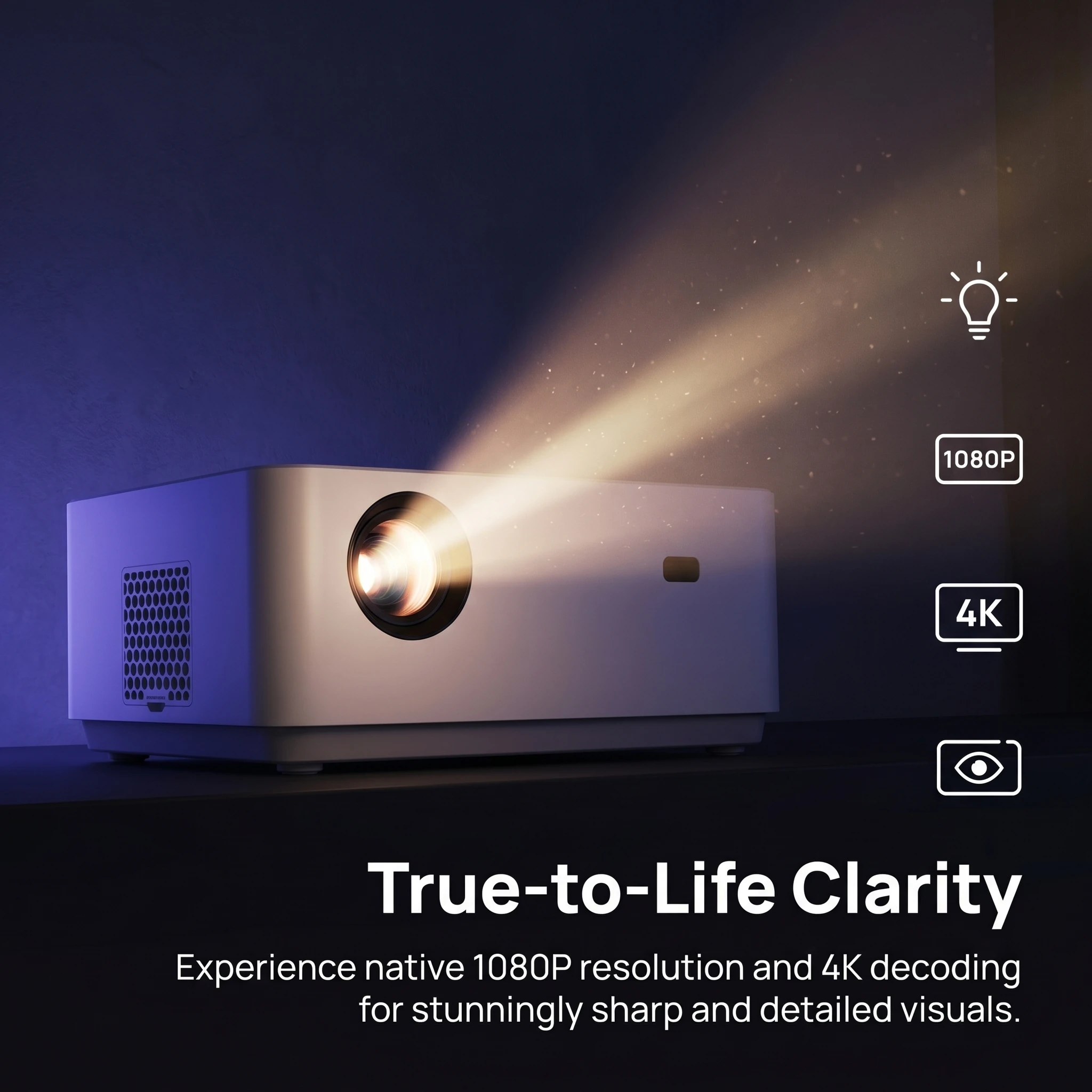 Proyector Inteligente D5 Android 11.0, Resolución Nativa 1080P, 350 Lúmenes, Proyector de Video LED, WiFi Dual, Bluetooth, Cine en Casa para Dormitorio