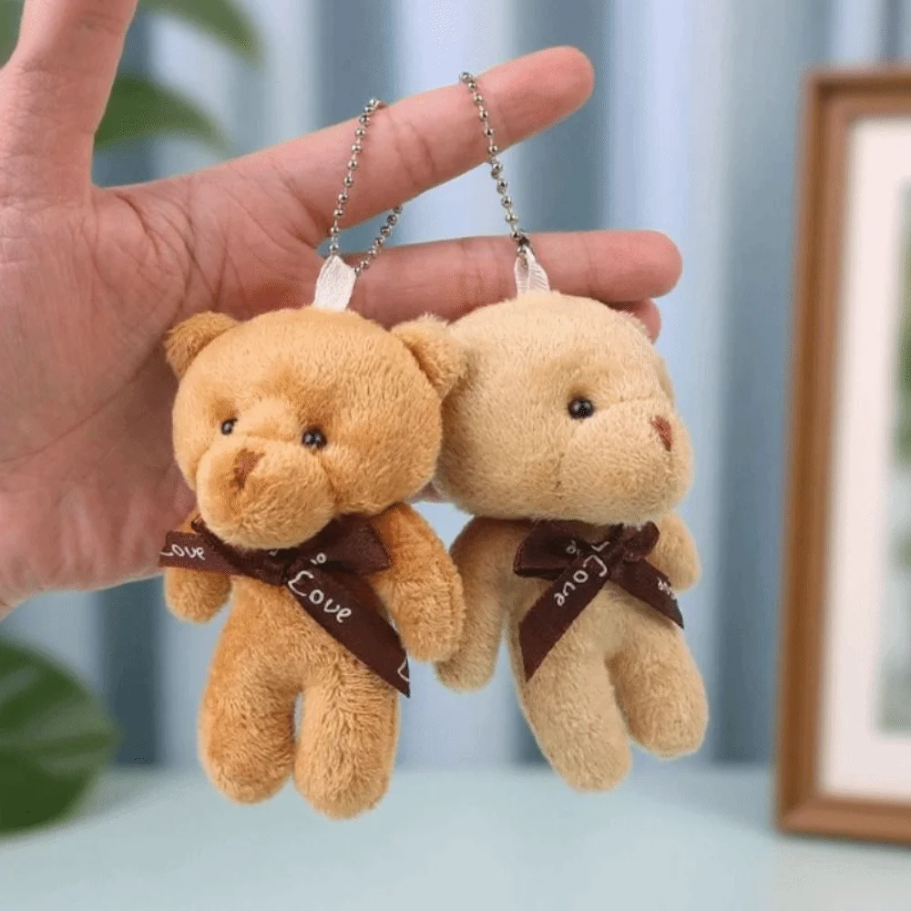 10Pcs Cartoon Animal Little Bear Plush Toy Keyring Stuffed White Bear Plush Keychain Soft 12cm Bear Plush Dolls Holiday Gift