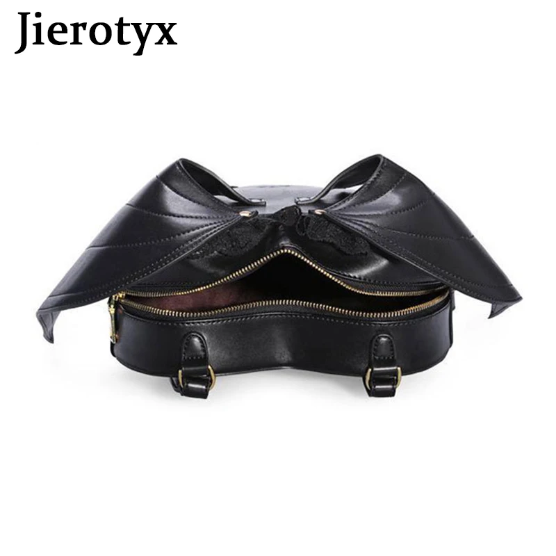 JIEROTYX Gothic Bat Wing Women Backpack Bag Black Punk Stylish School Bags for Girl Angel Wings Cute Little Devil Package