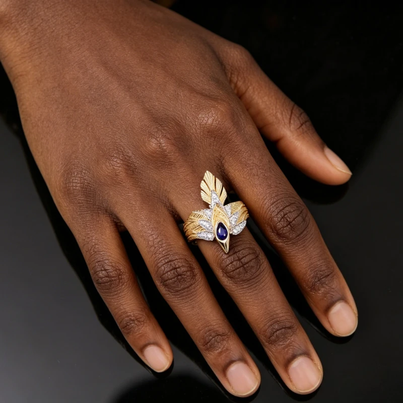 Women's Statement Bird Ring 18K Gold Plated Blue Gemstone Zircon Inlay Animal Finger Ring Fashion Party Jewelry Gift