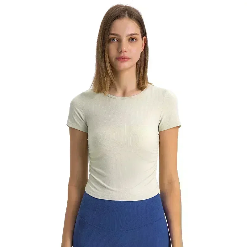 Zitrone Frauen Rippen Sport Kurzarmhemd alles, was es braucht hohe Elastizität kurzes T-Shirt schnell trocknendes Laufen Fitness Yoga Top