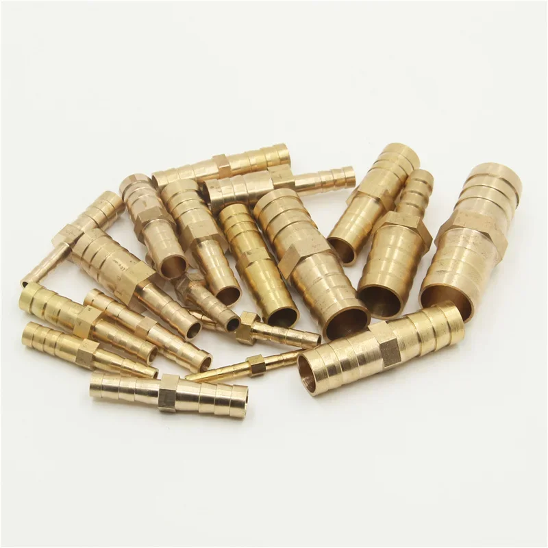 Brass 2 Way Reducing Straight Hose Barb Barbed Pipe Fitting Reducer Copper Coupler Connector Adapter for Air Fuel Gas Water