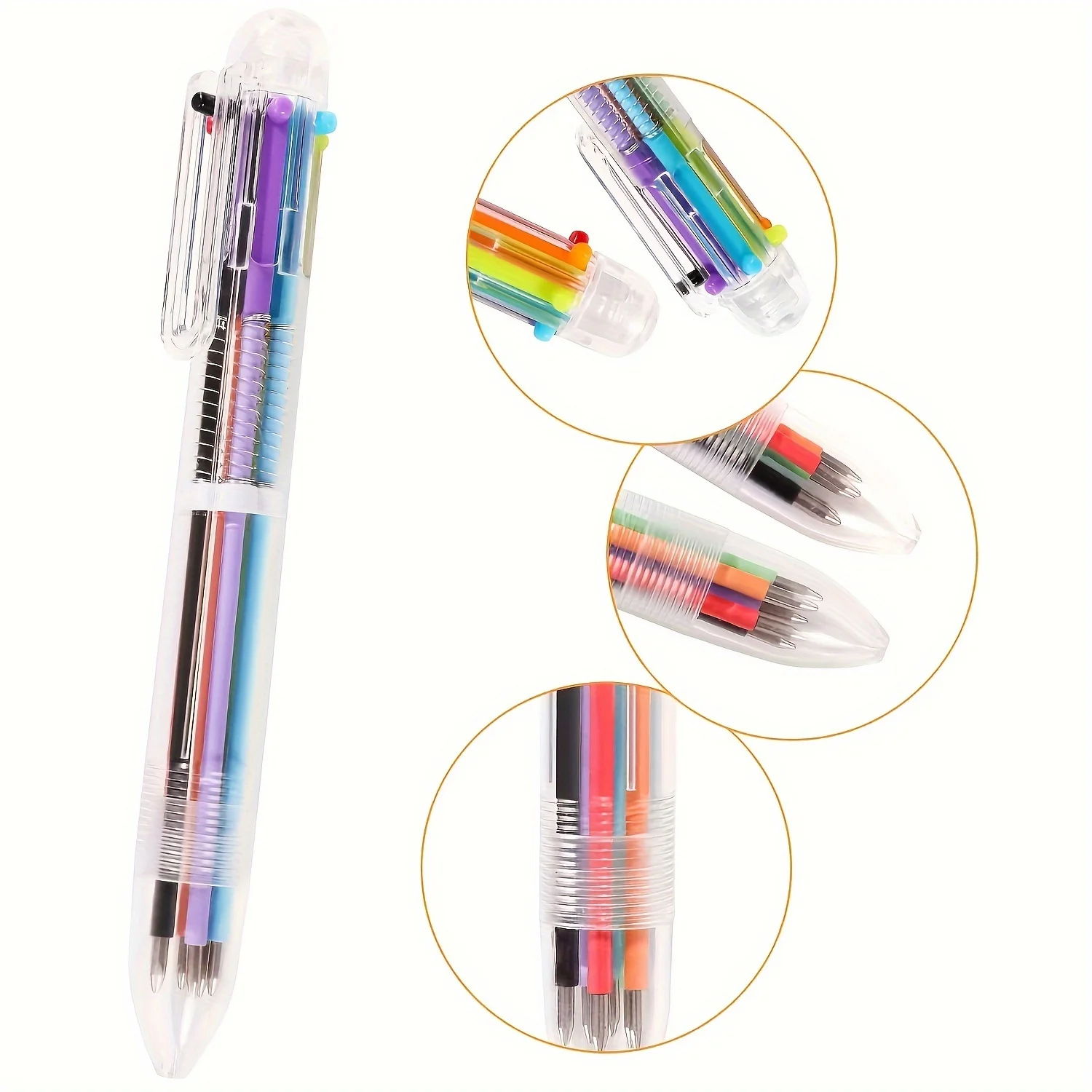 6/12 Stück 0,5 mm 6-in-1-Mehrfarben-Kugelschreiber: 6 transparente Kugelschreiber für Büro, Schule und Geschenke – Detail 3
