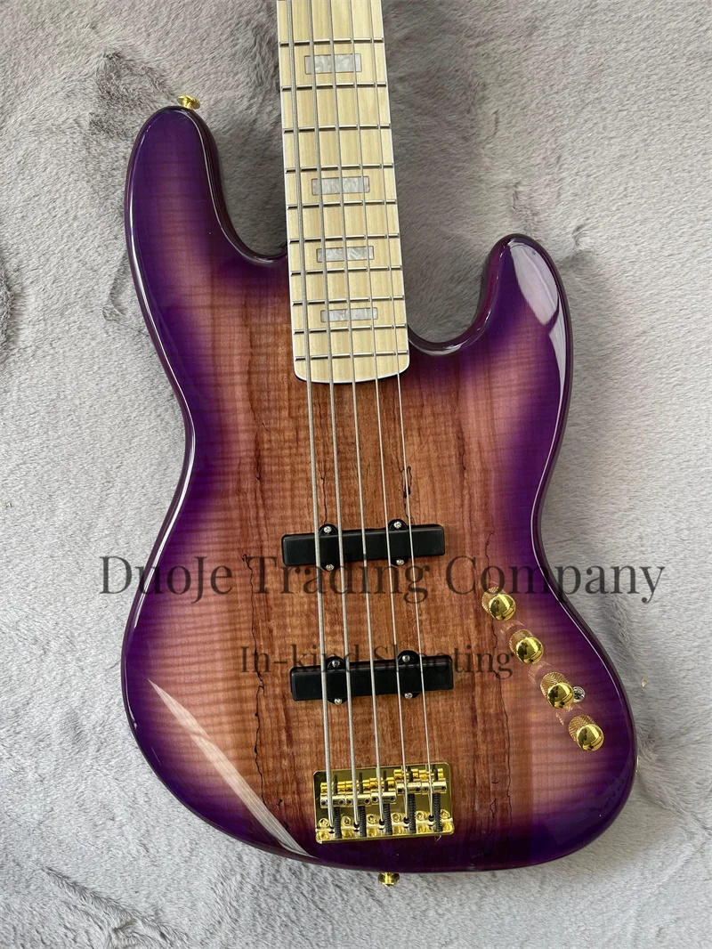 Purple bass 5-string body Brul Maple Top Maple fingerboard White shell inlaid with Gold bridge Active battery case can be custom